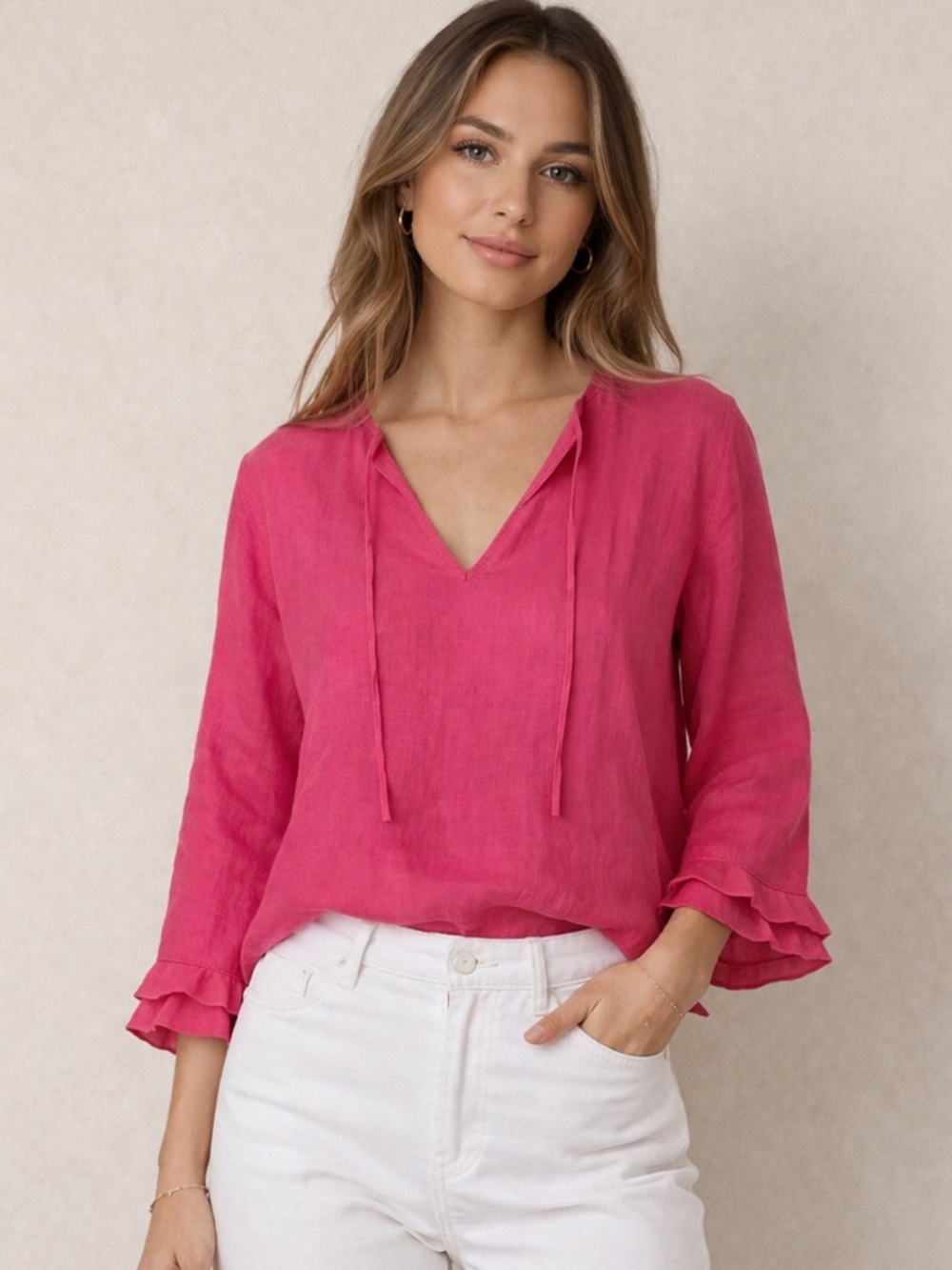 Irish Linen Blouse Medium Vintage Talbots Vibrant Pink